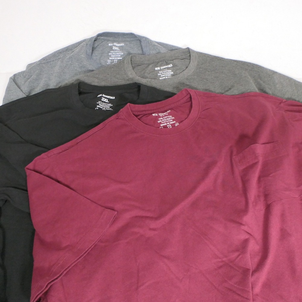 Real Essentials Mens Lot of 4 Pocket T-Shirts 3XL Multicolor Casual Basic Dark